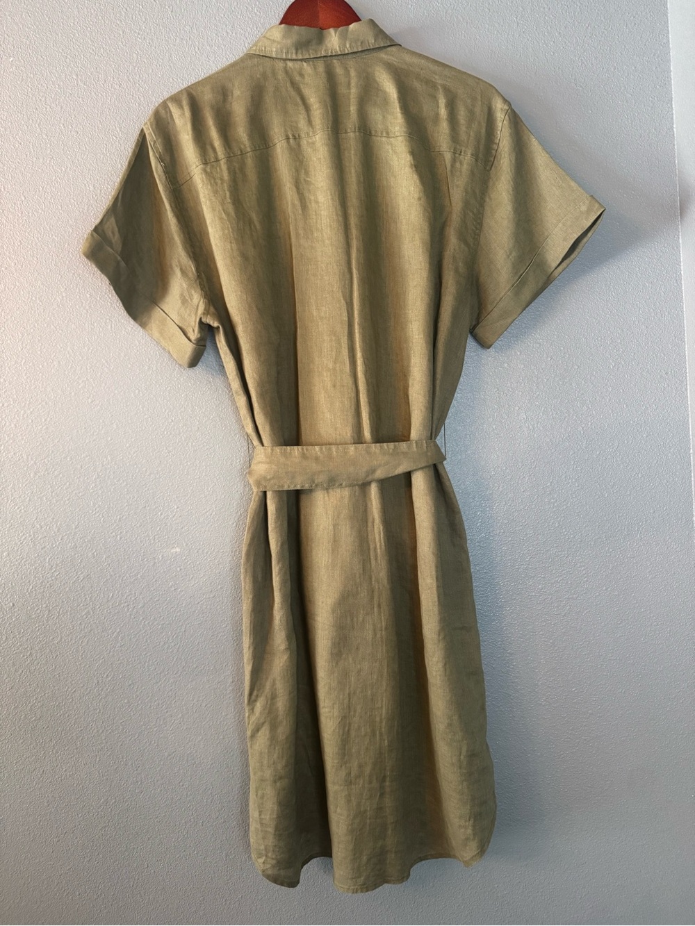 Ralph Lauren Olive Linen Tie-Waist Midi Shirt Dress - Picture 2 of 10